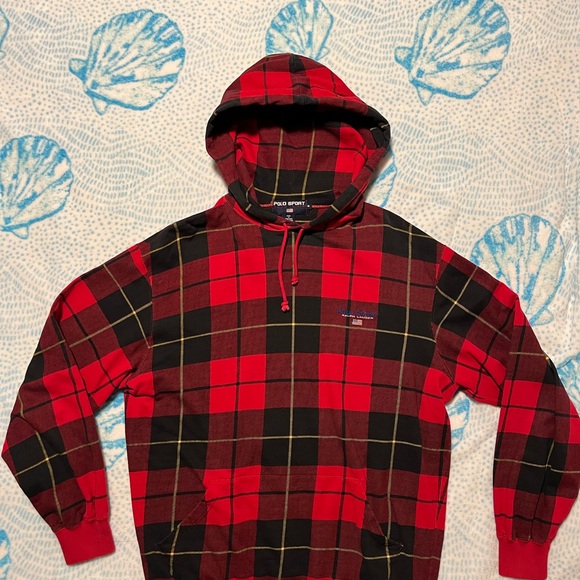 [RARE]Vintage Polo by Ralph Lauren Red and Black Plaid Hoodie - Picture 1 of 10